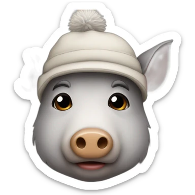 Full face unemotional boar with stubble in a winter hat sticker