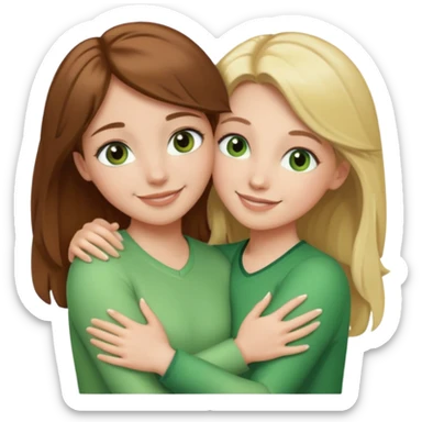 Maman avec les cheveux marrons les yeux marrons et la peau blanche, la fille avec les cheveux blond les yeux verts et la peau blanche, qui se font un câlin  sticker