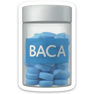 BCAA tablets: a container with a BCAA label next to many dispensed tablets sticker