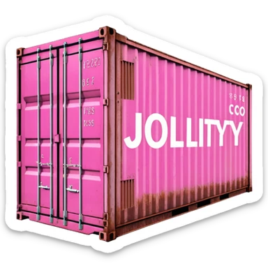 a pink shipping container with the words "Jollity & Co." in big letters on the long side sticker