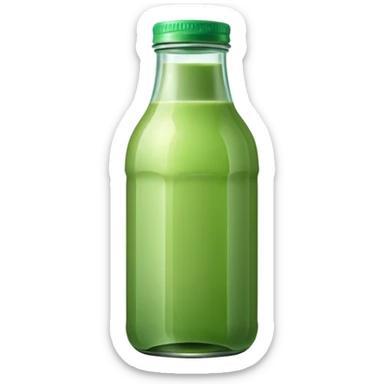 Transparent glass bottle of green detox juice, soft pastel background sticker