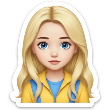 Sabrina Carpenter blue eyes, long blonde hair, yellow outfit sticker