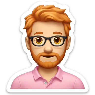 light red hair boy with a beard small glasses and pink polo sticker