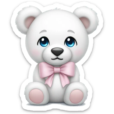 white teddy bear with light pink bow and blue eyes sticker