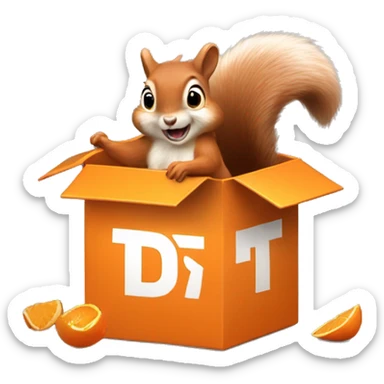 The squirrel is excited, tearing into a large orange box with items spilling out. sticker