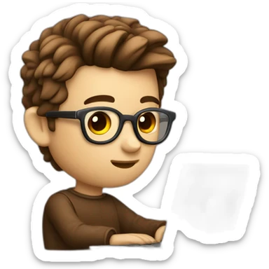 No glasses Cute programmer on his laptop with lighted skin a brown quiff and brown eyes and very little beard  sticker