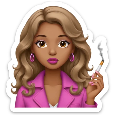 Curvy, light brown long hair, nsfw pretty black girl pink lipgloss smoking sticker