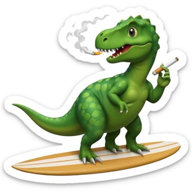 dinosual smokig a ciggerett while surfing sticker