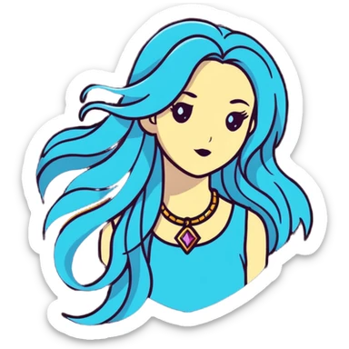 Beautiful fantasy girl with metal jewelry and long flowing hair, mystical princess sticker