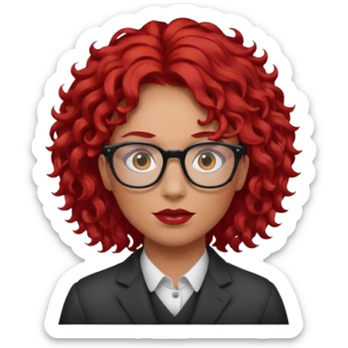 Peli roja rojo fuerte , con lentes pelo rizada largo sticker
