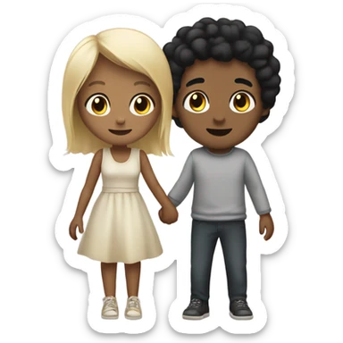 Black hair girl and blond boy holding hands  sticker