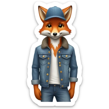 fox with mouse and denim jacket and hat sticker