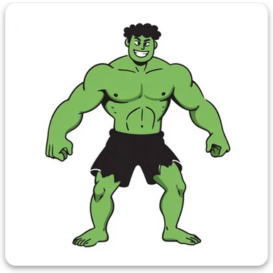 the Hulk, muscular green superhero, hand-drawn doodle style sticker