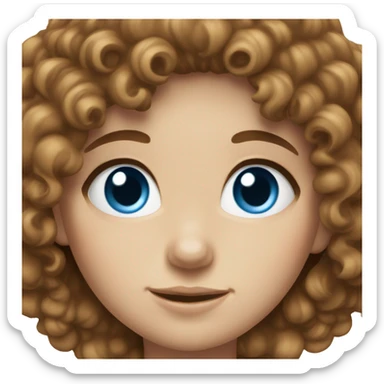 Girl with brown curly hair, white skin, blue eyes sticker