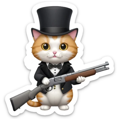 A cat with a top hat and a 24-gauge shotgun sticker