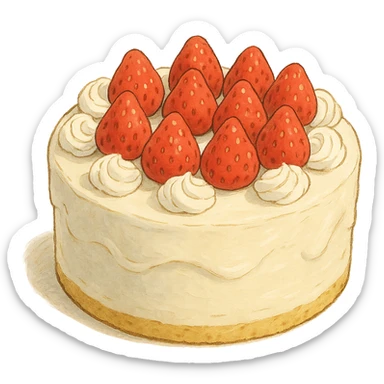 white cake with strawberries on top sticker