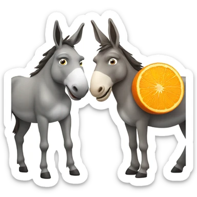 Donkey with a big orange mustache next to another donkey with braces sticker