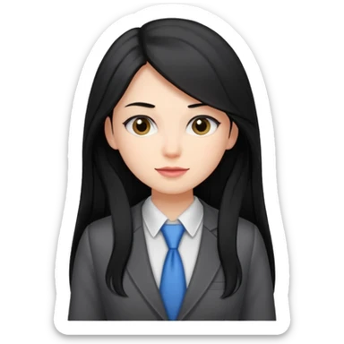 accountant with black long hair without glasses, modern clothes, girly sticker