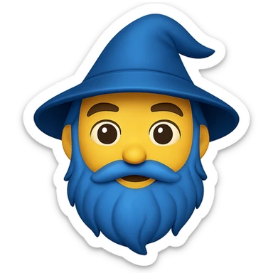 face with blue wizard beard emoji, digital illustration sticker