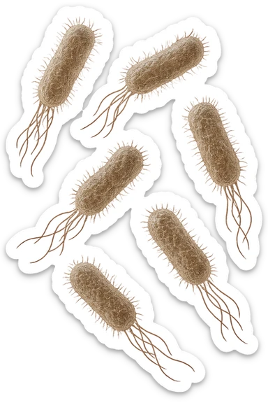 6 batteri intestinali iperrealistici sul bordeaux fluttuano in aria, iperrealistico 4k sticker