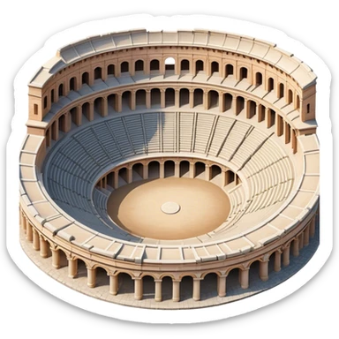 Cinematic Realistic Pula Arena Landmark Emoji, showcasing the ancient Roman amphitheater rendered with detailed weathered stone textures and dramatic lighting. sticker