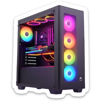 gaming PC with intense rainbow RGB lighting effects sticker