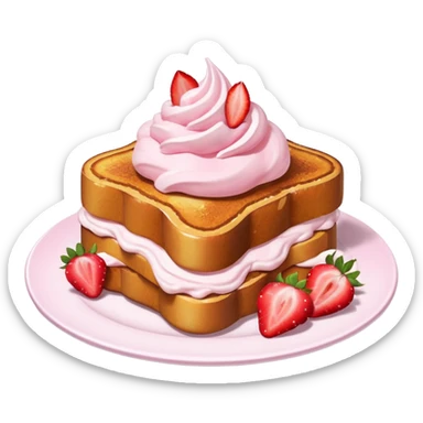French toast with strawberries and pink whipped cream sticker