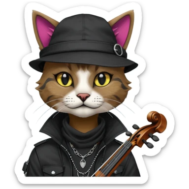 Edgy Beautiful Cool Anthro dark cat-fursona punk techwear fiddler hat sticker