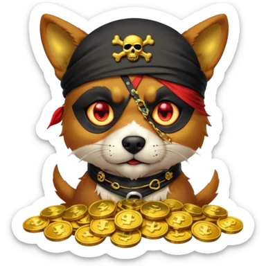 i want to create a dog like from cyberpunk with one eye, a pirate one and he looks greedy with golden coins sticker
