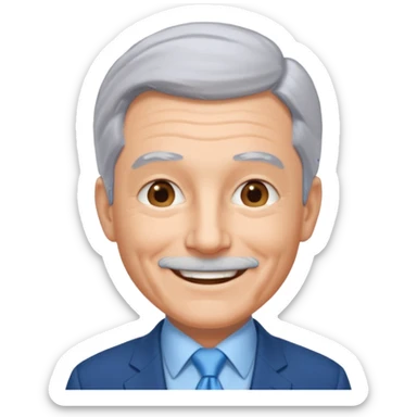 Create an emoji of a 62-year-old man in a blue suit and light blue tie with gray hair. sticker