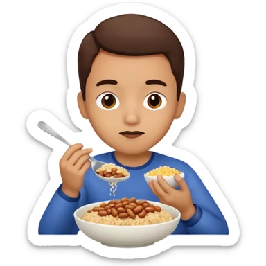 Create a person having lunch. Not a sandwich. Rice, beans and chicken. sticker