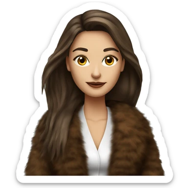 Beautiful Woman Realistic long hair brunette Mob wife big brown fur coat  sticker