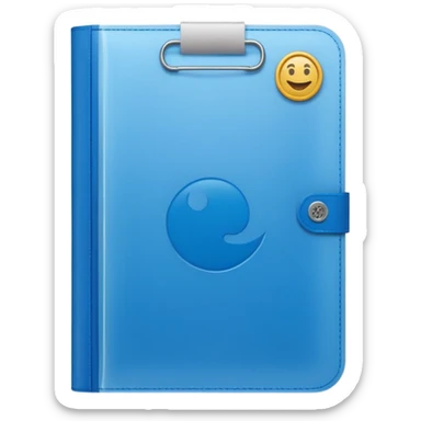 A translucent blue plastic folder with rounded corners, elastic string and button closure, soft matte finish, and a passport/travel symbol on the front. sticker