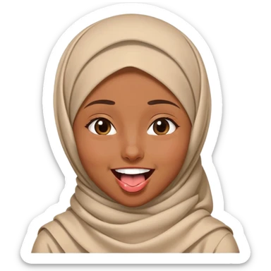 nữ, 15 tuổi, đội khăn hijab, tongue out, cười to, nhắm 1 mắt sticker