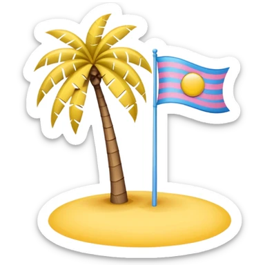 A pink flag on the sides two small blue triangles In the middle a pink palm tree coming out of the sides  yellow circle with two thick yellow stripes sticker
