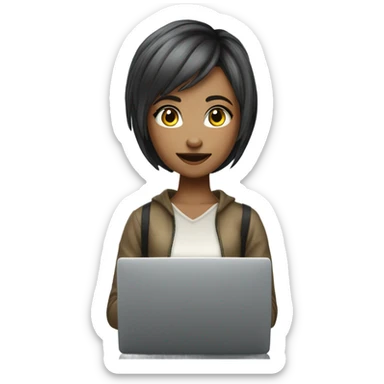 a pretty gamer girl with a pixie hair cut (light skin) playing on computer  sticker