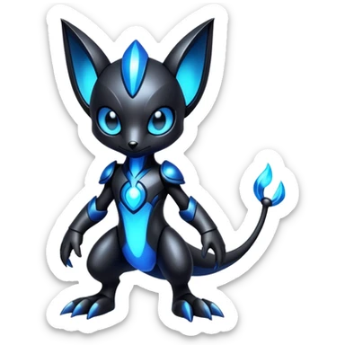 Modern futuristic black dark fakemon-creature with blue accents sticker