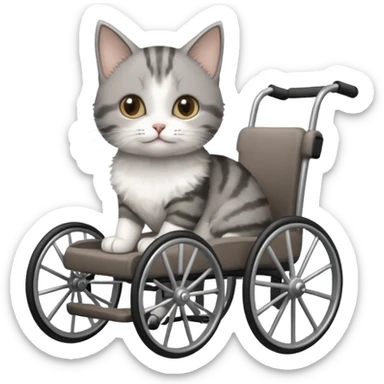 disabled grey and white small cat in a cat wheelchair sticker