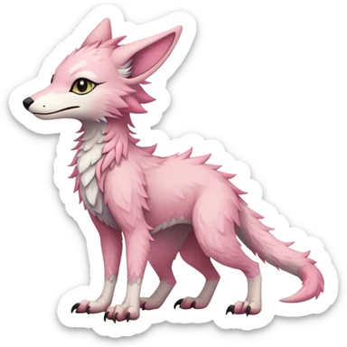 Feral Rare Fantasy cute pastel pink Vernid-Sergal-Trico-species by LiLaiRa, markings, tufted ears, full body, 4 legs sticker