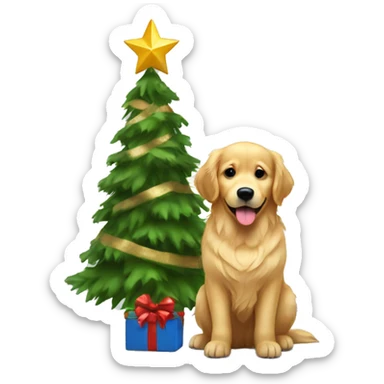 christmas golden retriever with christmas tree  sticker
