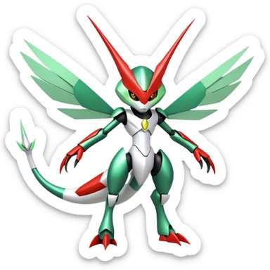 Cute Cool Edgy Shiny Futuristic Ethereal Legendary Kartana-Digimon-Scizor-hybrid full body sticker