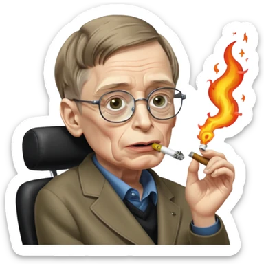 make an emoji of stephen hawking smoking weed, rolling his eyes like undertaker and spitting flames sticker