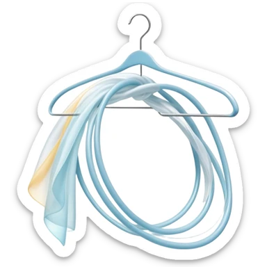 Abstract swirling energy forming clothing hanger with subtle style elements flowing around it, ethereal wardrobe definition symbol sticker