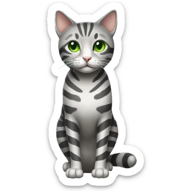 A striped grey cat with green eyes in full growth sticker