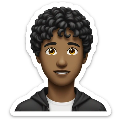realistic teenager with white skin.  he has very black and wavy hair.  He has bangs to the right, his eyes are black, he is tall, he has an elongated neck and head sticker