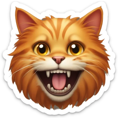 Scary full body cat with orange fur and fangs, the the cat is happy and is panting lie a dog ina. Good way sticker