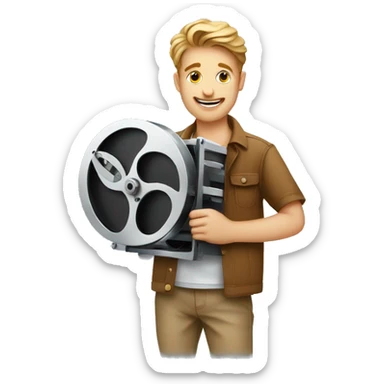 young film director holding a movie film cutter sticker