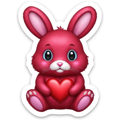red glitter bunny with heart sticker