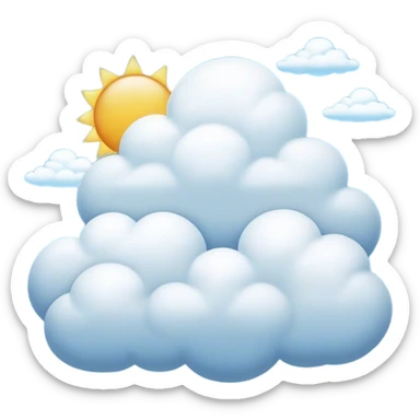 Cinematic Realistic Cumulus Emoji, Big and puffy, with cotton-like clouds floating in the clear blue sky. The rounded tops of the clouds glow with the light of the sun, while their soft, white texture adds a sense of calm and spaciousness. Soft glowing outline, capturing the essence of warmth, comfort, and peaceful skies in a perfect cumulus cloud! sticker
