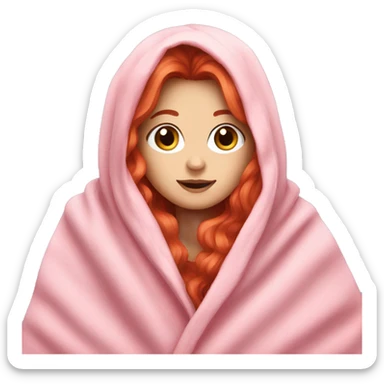 A white girl red hair in a pink blanket sticker